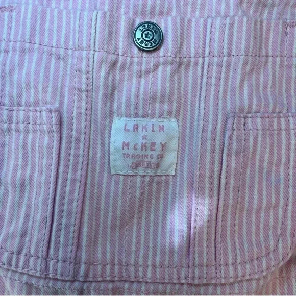 Laken & McKey pink white striped overalls size 7 100% cotton girls - Picture 2 of 8